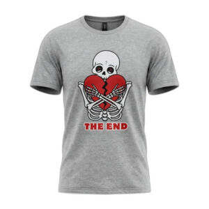 The End | Deadly Broken Hearts Skeleton Graphic T-Shirt Gray Streetwear Mens XL
